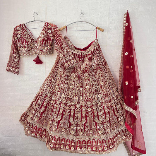 Pretty Red Ready to wear Crop Top Lehenga