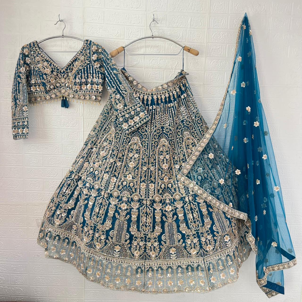 Beautiful Sky blue Ready to wear Crop Top Lehenga