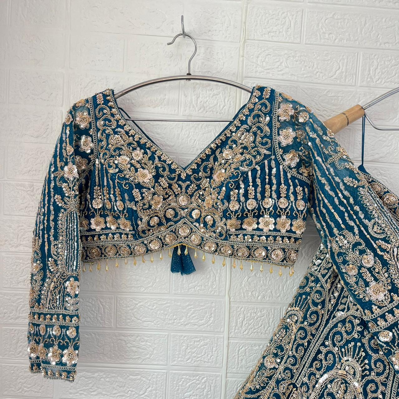 Beautiful Sky blue Ready to wear Crop Top Lehenga