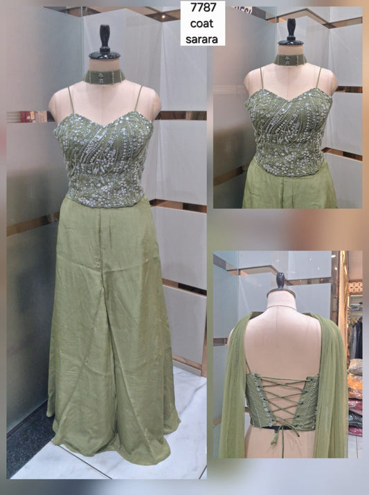 Designer green Shrug suit dress material