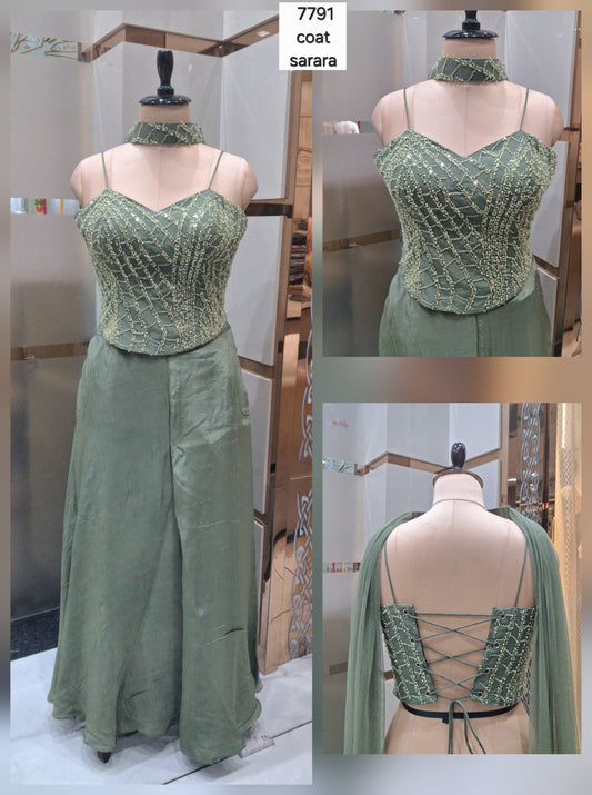 Khoobsurat green Shrug suit dress material