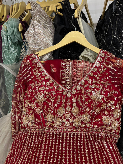 Khoobsurat Hot pink Peplum long Dress Farshi Gaharara Dress Special