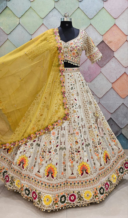 Awesome yellow Floral Crop top Lehenga (Happy Customer )