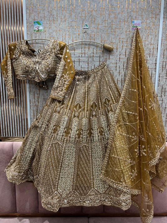 Good looking Golden Mustard crop top Lehenga