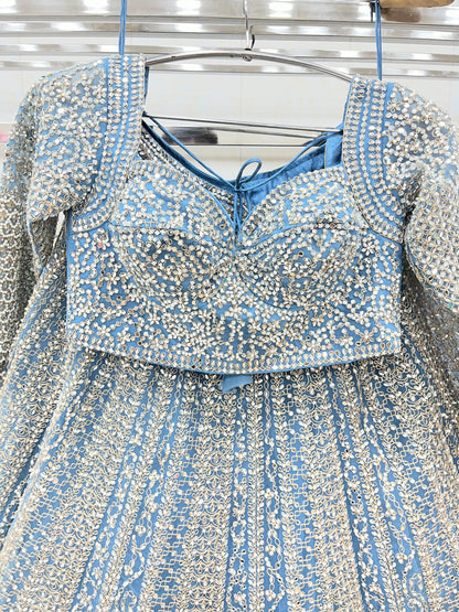 Eye Catching Sky blue Mirror Work Ready to wear Crop Top Lehenga