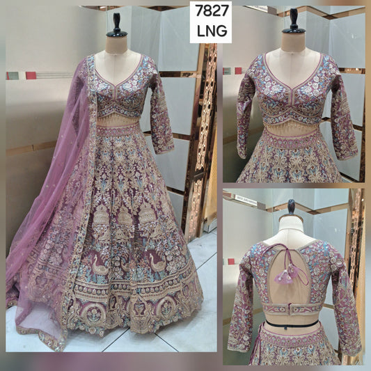 Something differentlight pink Peach blue Ready to wear Crop Top Lehenga