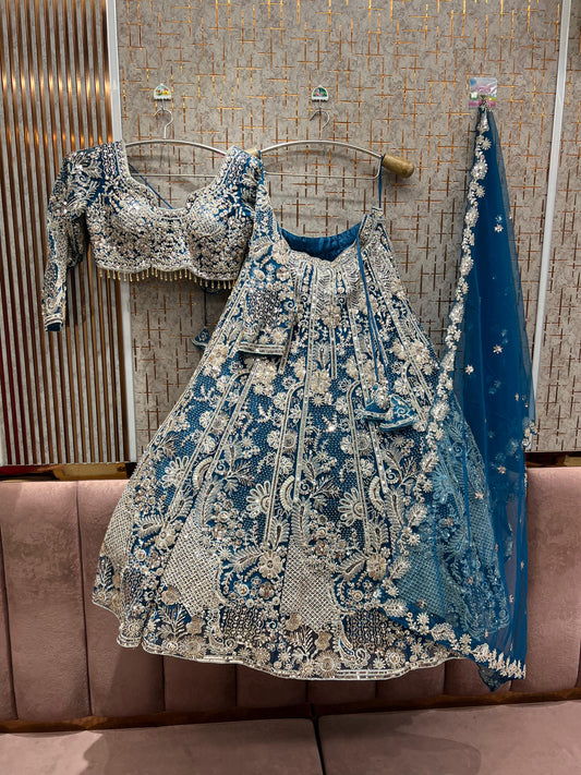 Glamorous Sky blue crop top Lehenga