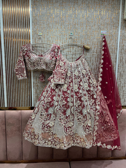 Gorgeous maroon crop top Lehenga
