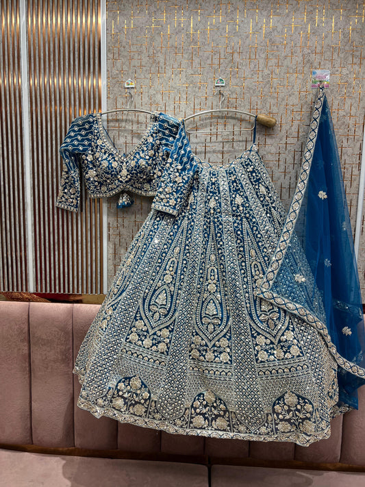 Khoobsurat Sky blue crop top Lehenga