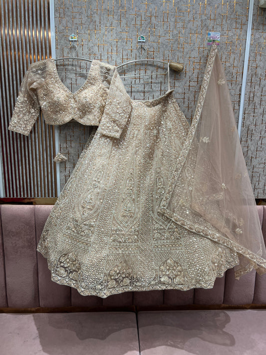 Pretty Beige Golden Mustard crop top Lehenga