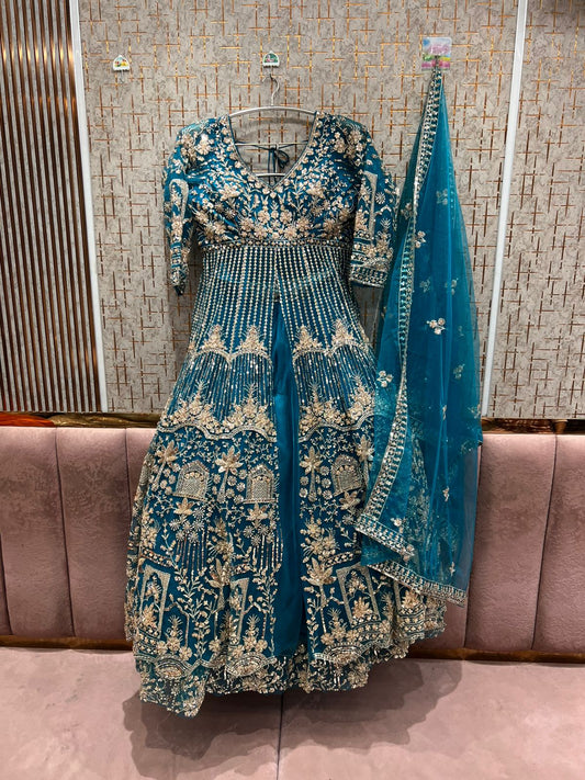 Eye Catching Sky blue Peplum long Dress Farshi Gaharara Dress Special