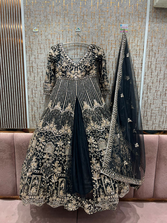 Charming black Peplum long Dress Farshi Gaharara Dress Special