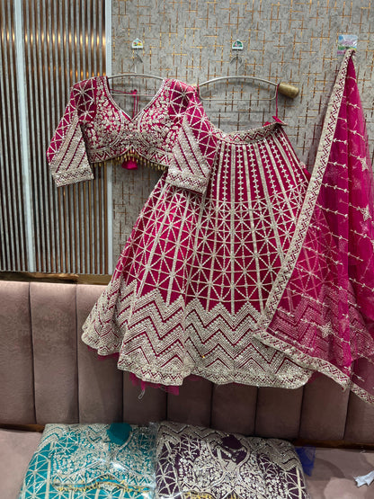 Engaging Hot pink Crop Top Lehenga
