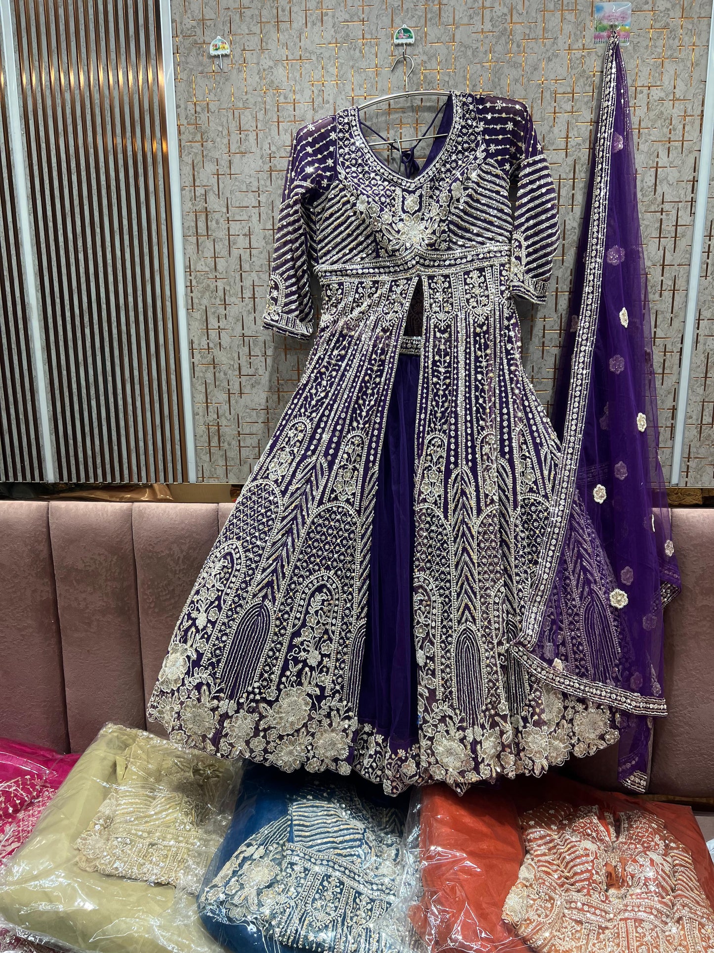 Elegant purple peplum long Dress Farshi Gaharara Dress Special