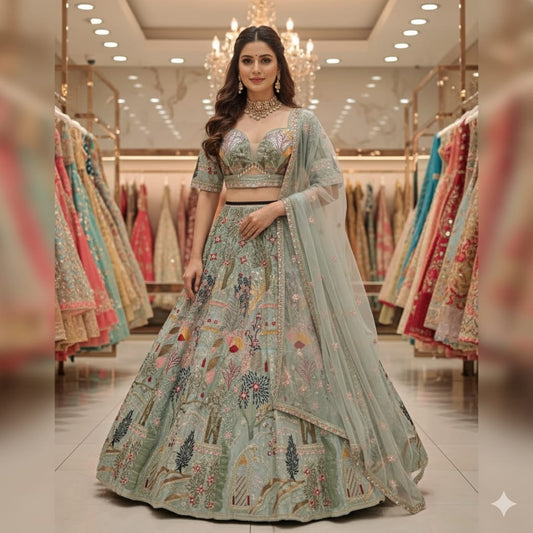 Delightful pista green Ready to wear Crop Top Lehenga