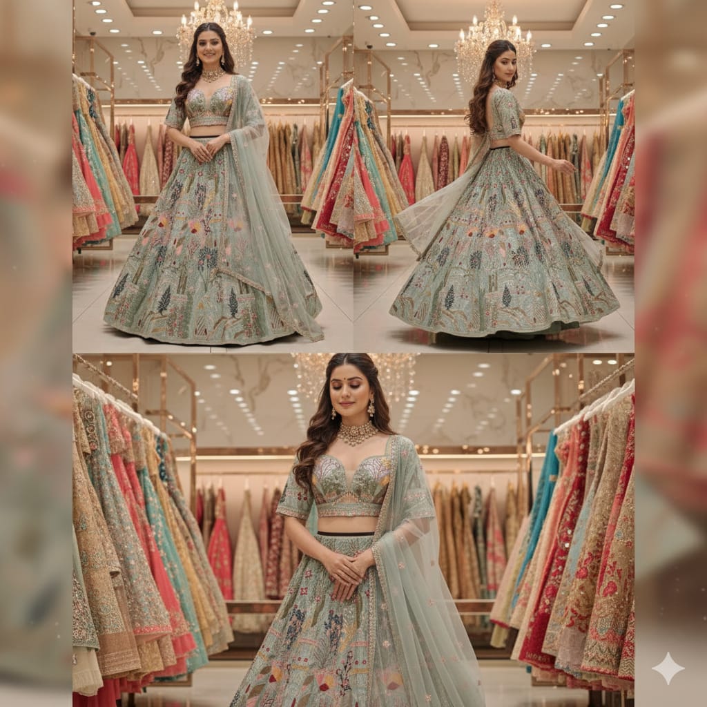 Delightful pista green Ready to wear Crop Top Lehenga