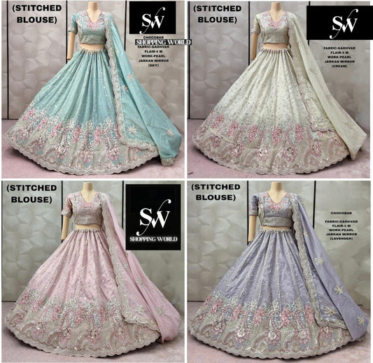 Pleasing Sky blue pink Lavender Cream White Ready to wear Crop Top Lehenga