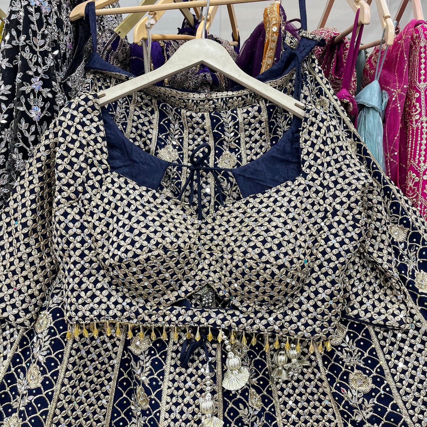 Charming purple yellow Hot pink Dark blue Ready to wear Crop Top Lehenga