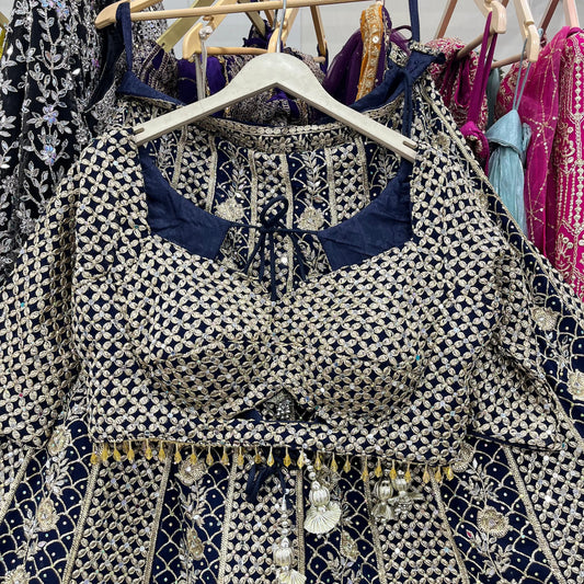 Khoobsurat Dark blue yellow Hot pink purple Ready to wear Crop Top Lehenga