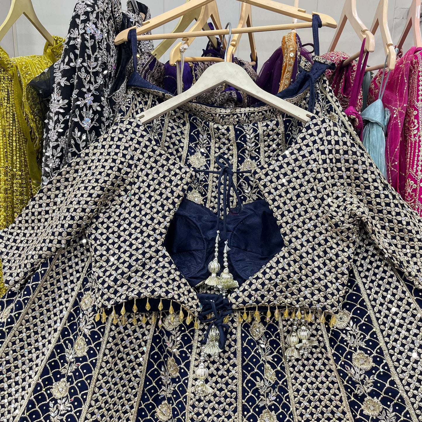 Charming purple yellow Hot pink Dark blue Ready to wear Crop Top Lehenga