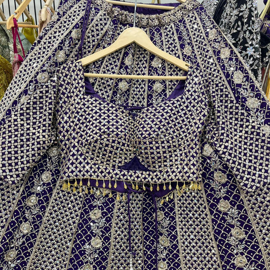 Charming purple yellow Hot pink Dark blue Ready to wear Crop Top Lehenga