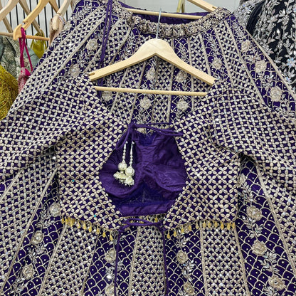 Charming purple yellow Hot pink Dark blue Ready to wear Crop Top Lehenga