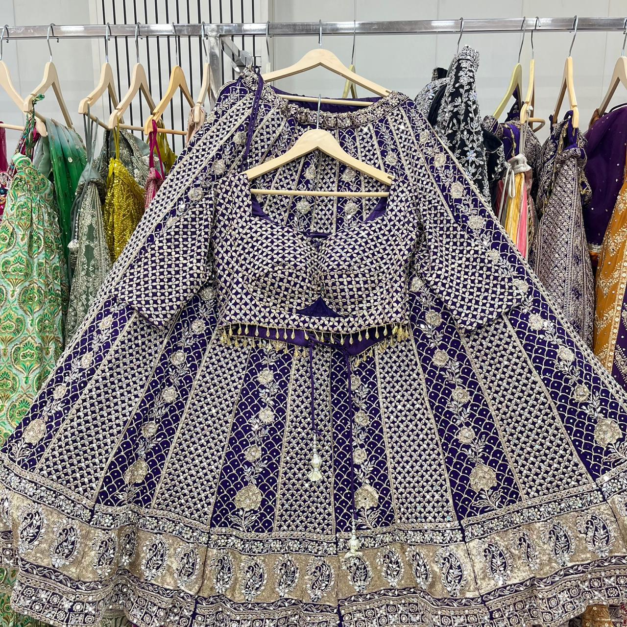 Charming purple yellow Hot pink Dark blue Ready to wear Crop Top Lehenga