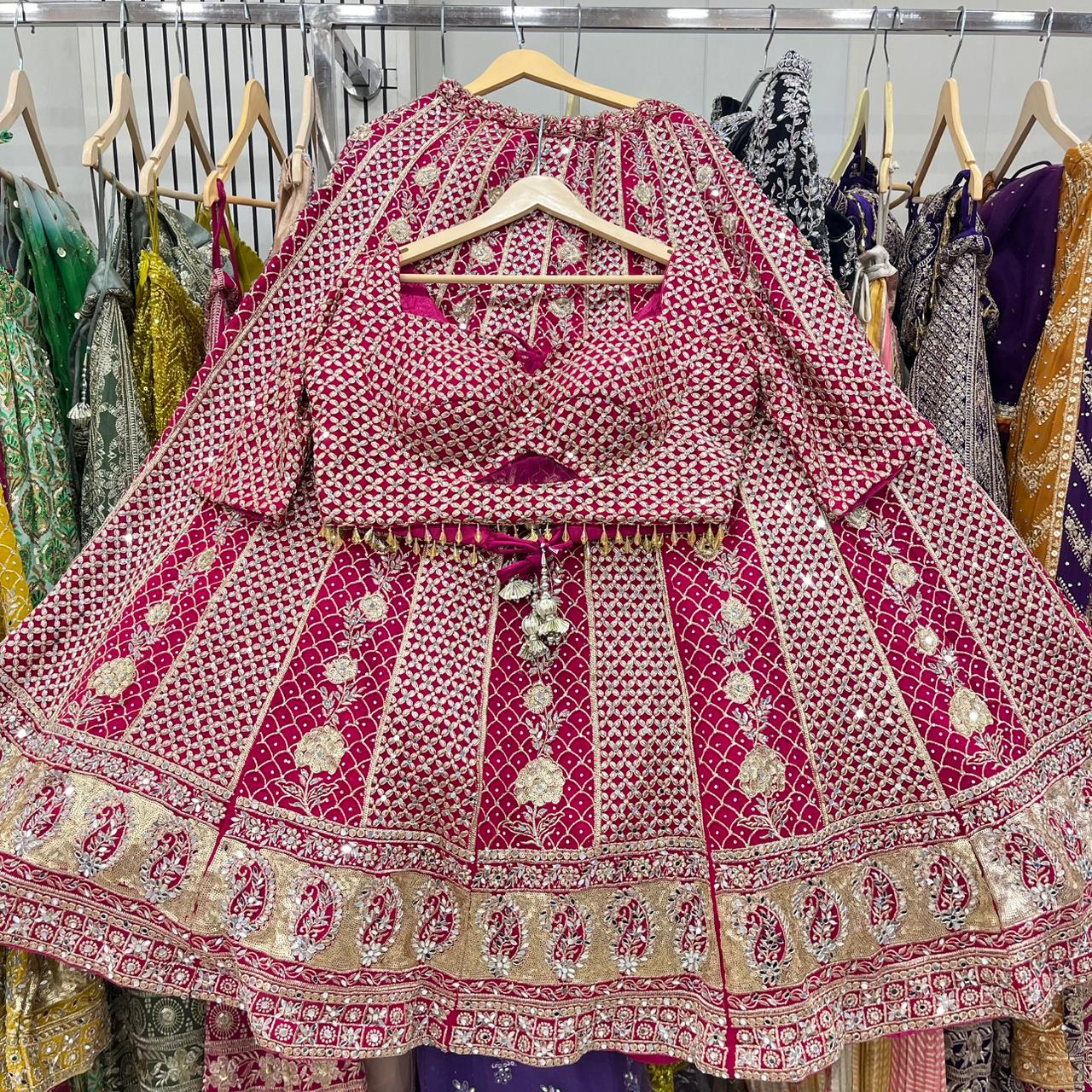 Charming purple yellow Hot pink Dark blue Ready to wear Crop Top Lehenga