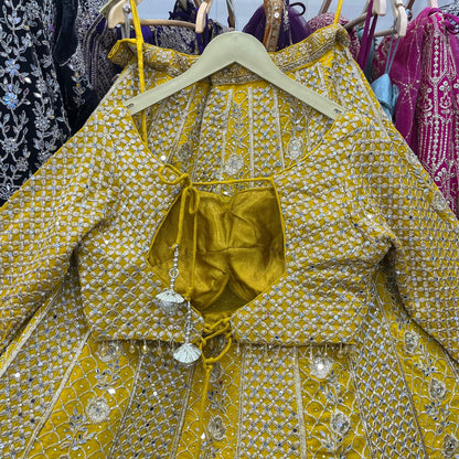 Charming purple yellow Hot pink Dark blue Ready to wear Crop Top Lehenga