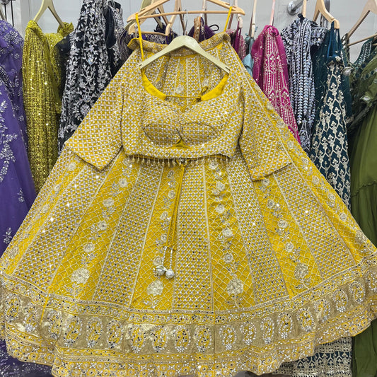 Majestic yellow Hot pink purple Dark blue Ready to wear Crop Top Lehenga