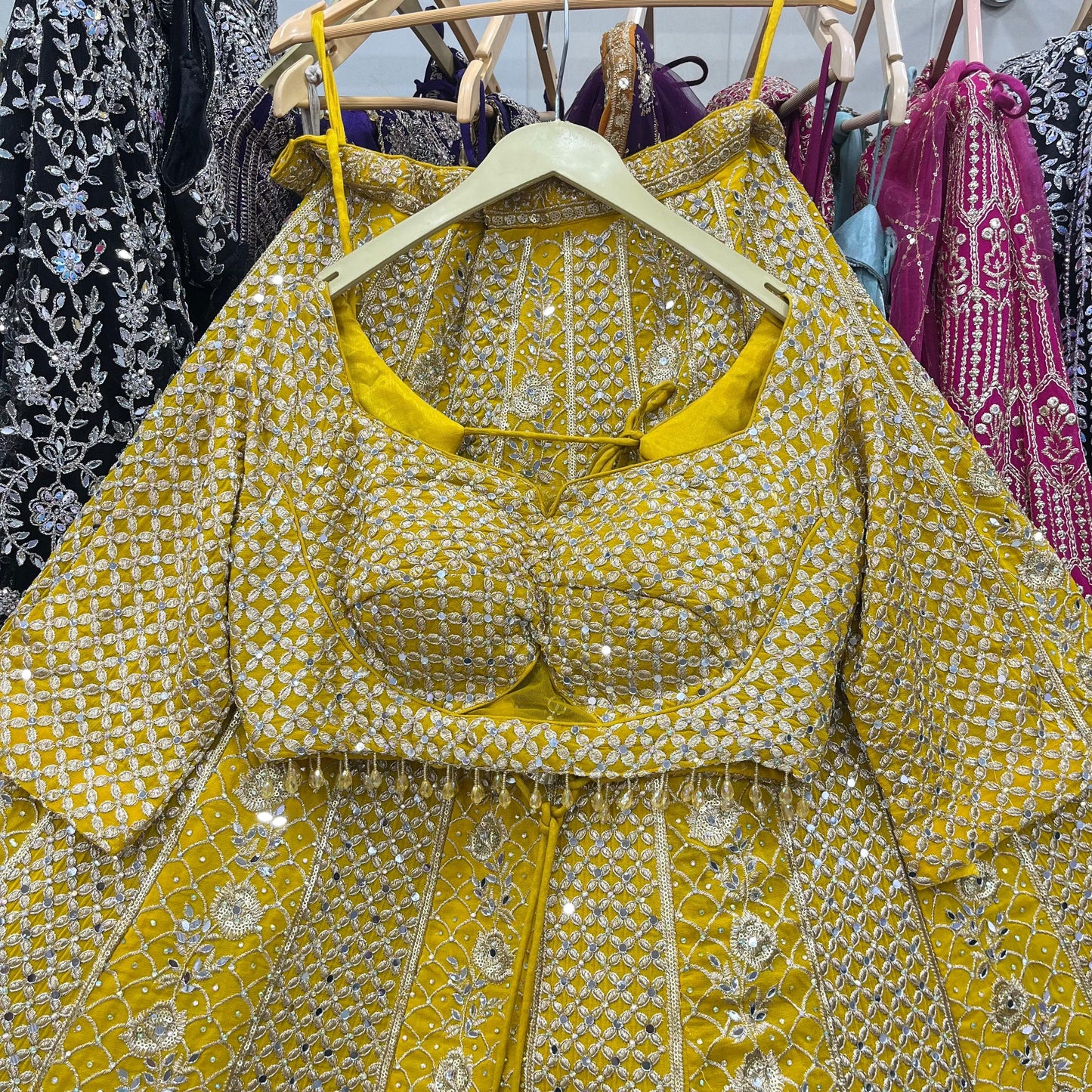 Charming purple yellow Hot pink Dark blue Ready to wear Crop Top Lehenga