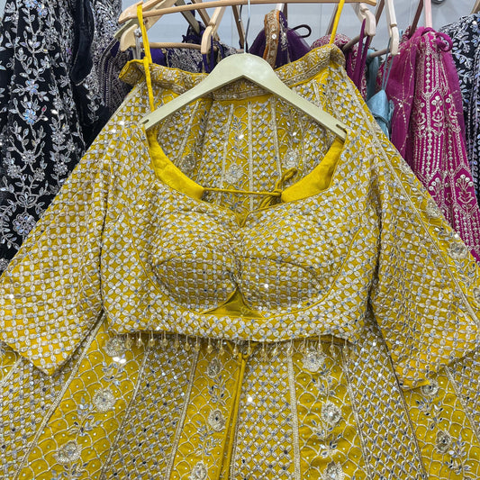 Majestic yellow Hot pink purple Dark blue Ready to wear Crop Top Lehenga