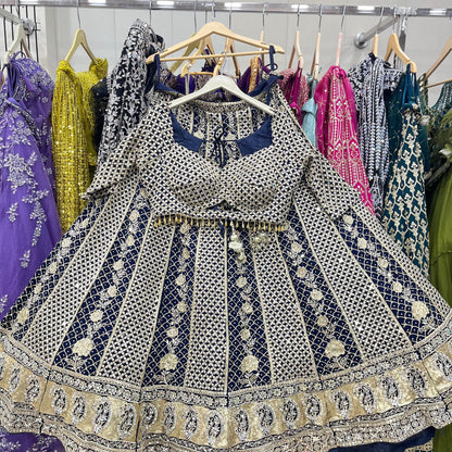Charming purple yellow Hot pink Dark blue Ready to wear Crop Top Lehenga