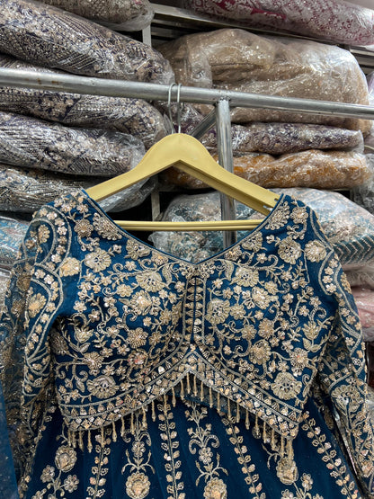 Glamorous teal blue Crop Top Lehenga