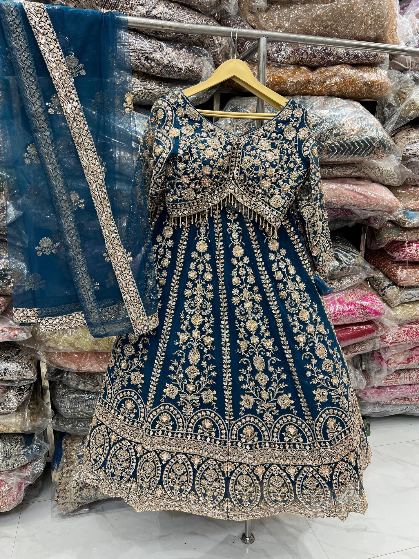 Glamorous teal blue Crop Top Lehenga