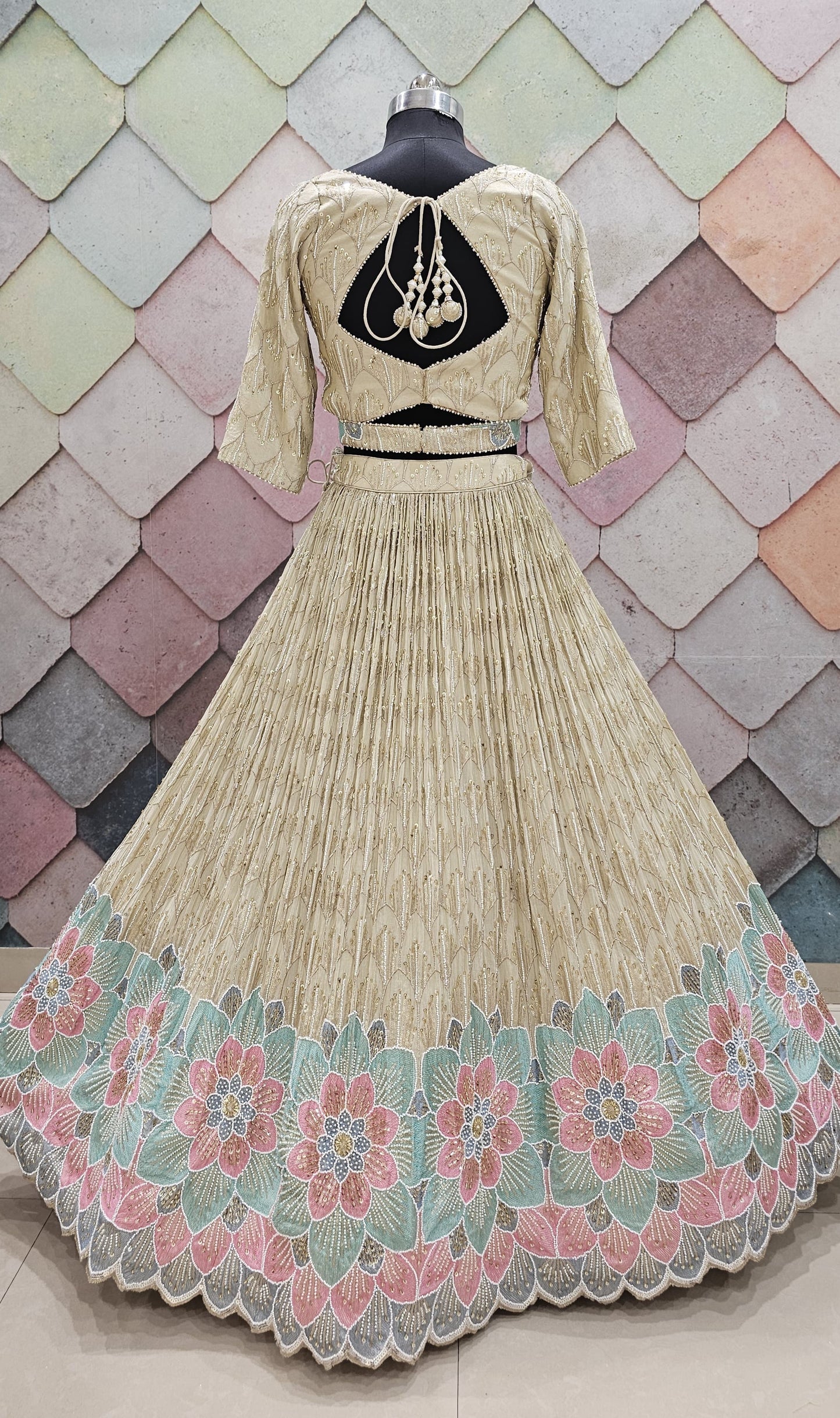 Charming pure grace golden white cream Crop Top Lehenga