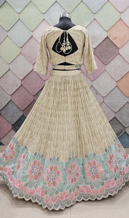 Charming pure grace golden white cream Crop Top Lehenga