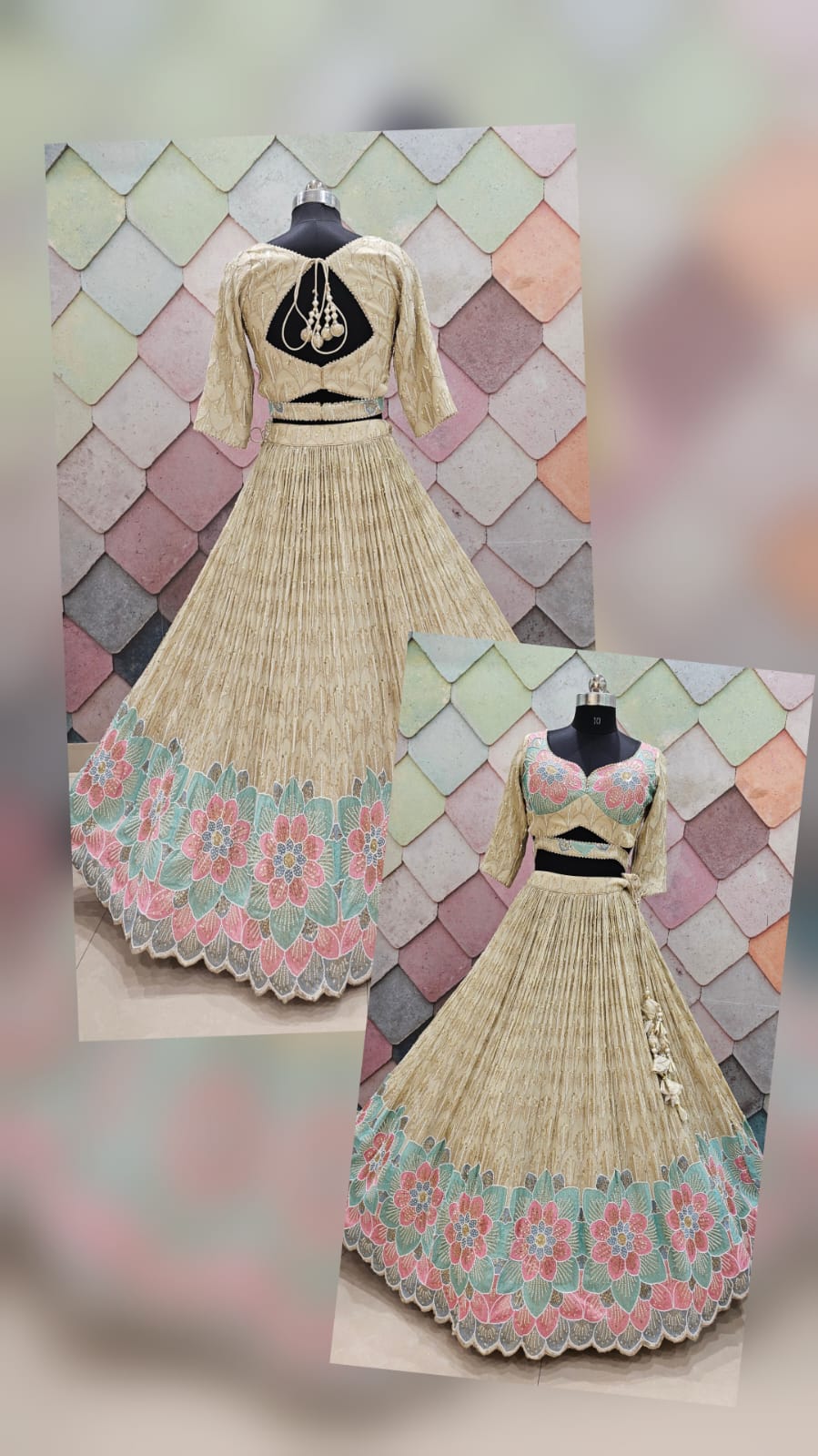 Charming pure grace golden white cream Crop Top Lehenga
