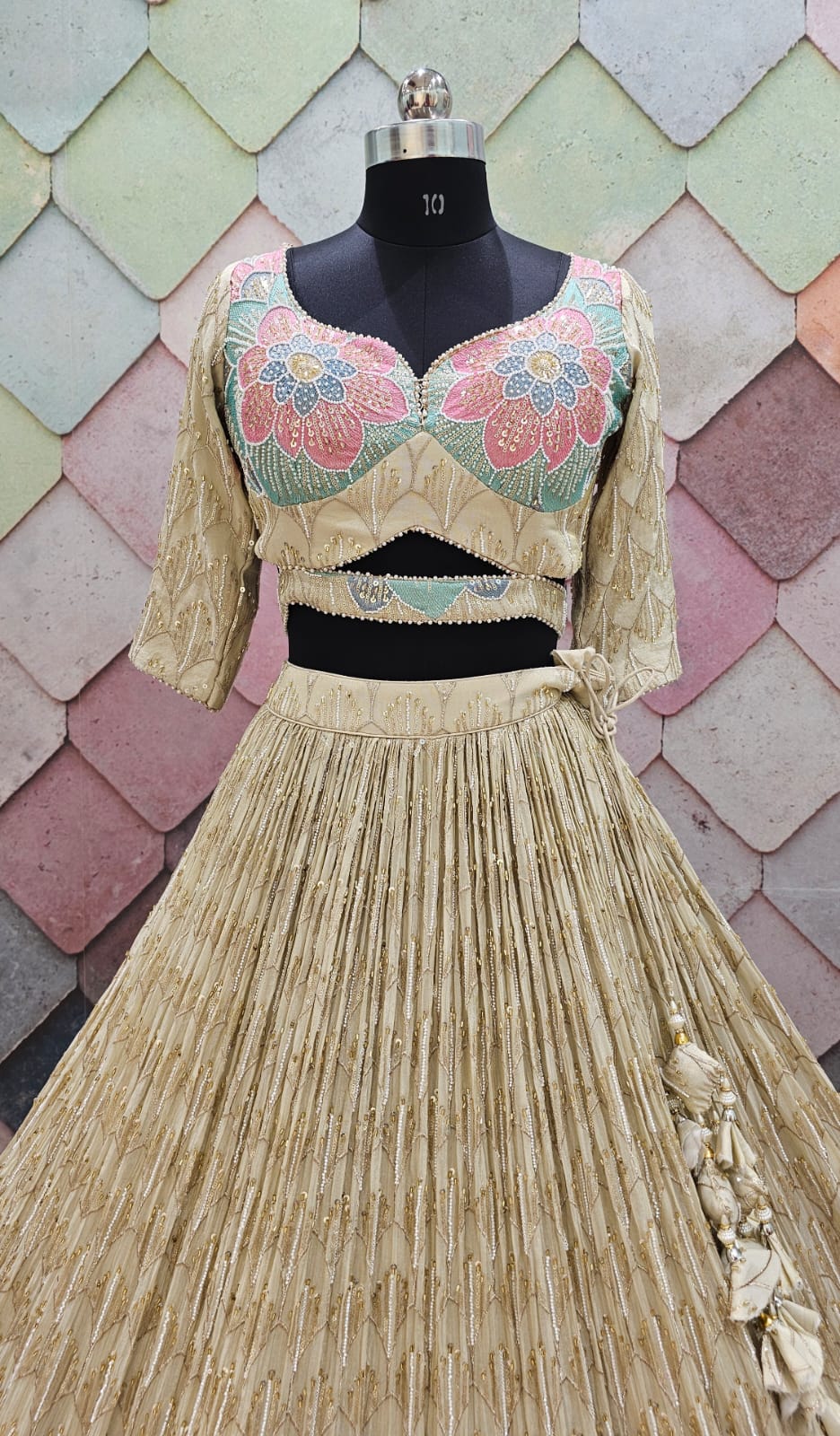 Charming pure grace golden white cream Crop Top Lehenga