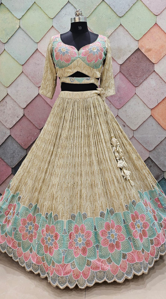 Charming pure grace golden Crop Top Lehenga