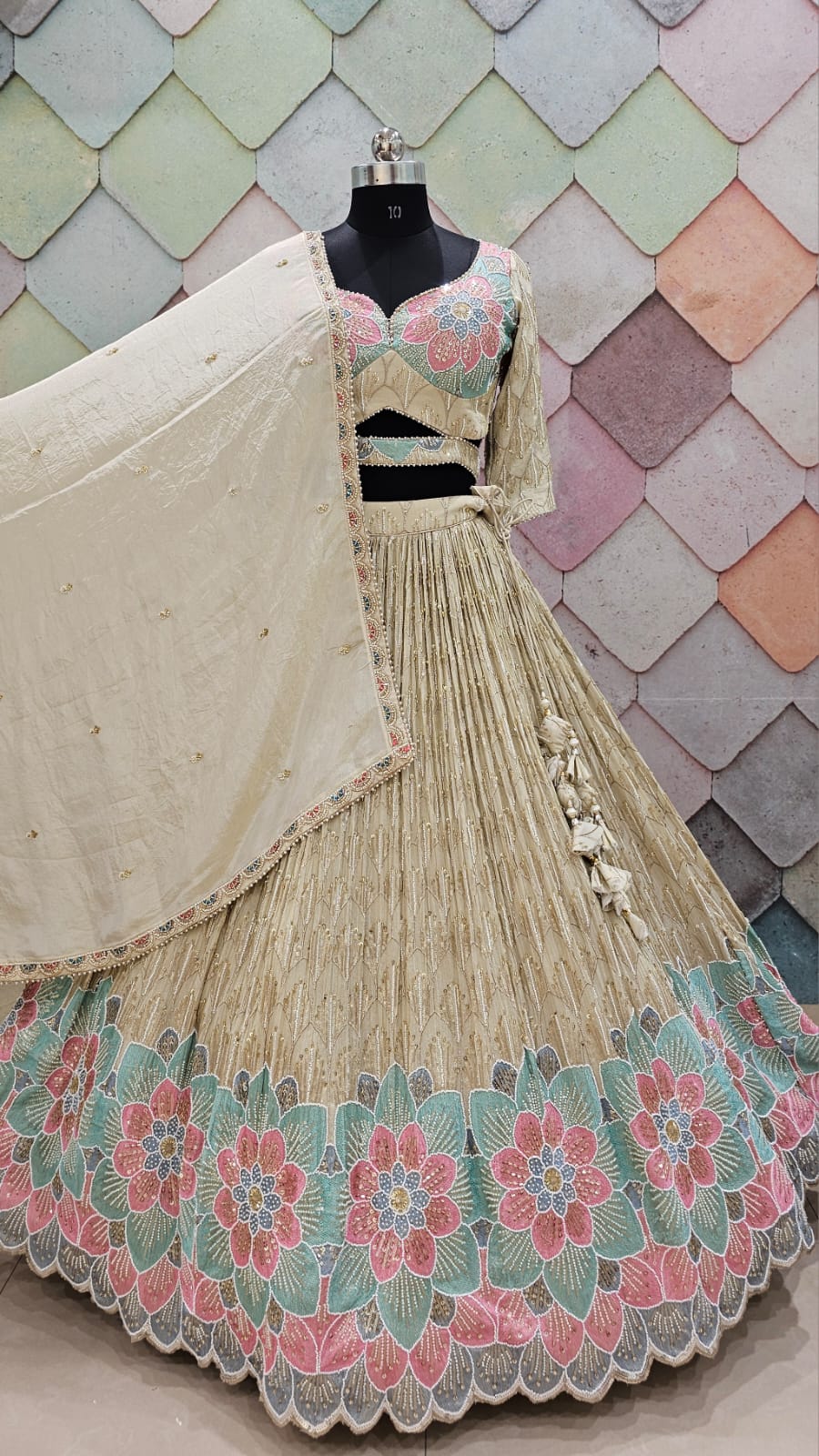 Charming pure grace golden white cream Crop Top Lehenga