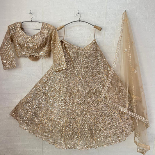 Embellished Beige golden Sky blue Baby pink Ready to wear Crop Top Lehenga