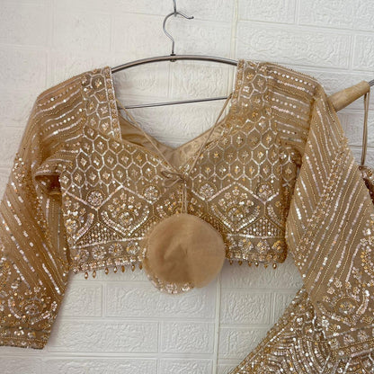 Embellished Beige golden Sky blue Baby pink Ready to wear Crop Top Lehenga