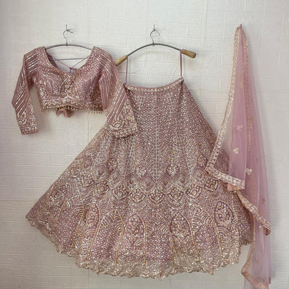 Embellished Beige golden Sky blue Baby pink Ready to wear Crop Top Lehenga