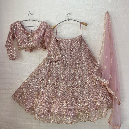 Elegant Baby pink beige golden Sky blue Ready to wear Crop Top Lehenga