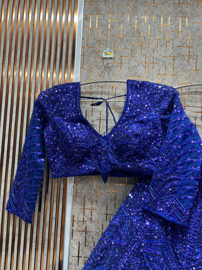 Khoobsurat Royal blue RED on blue monotone Crop Top Lehenga