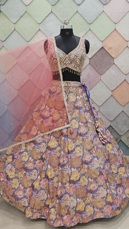 Flower Lavishing yellow blue Crop Top Lehenga Choli