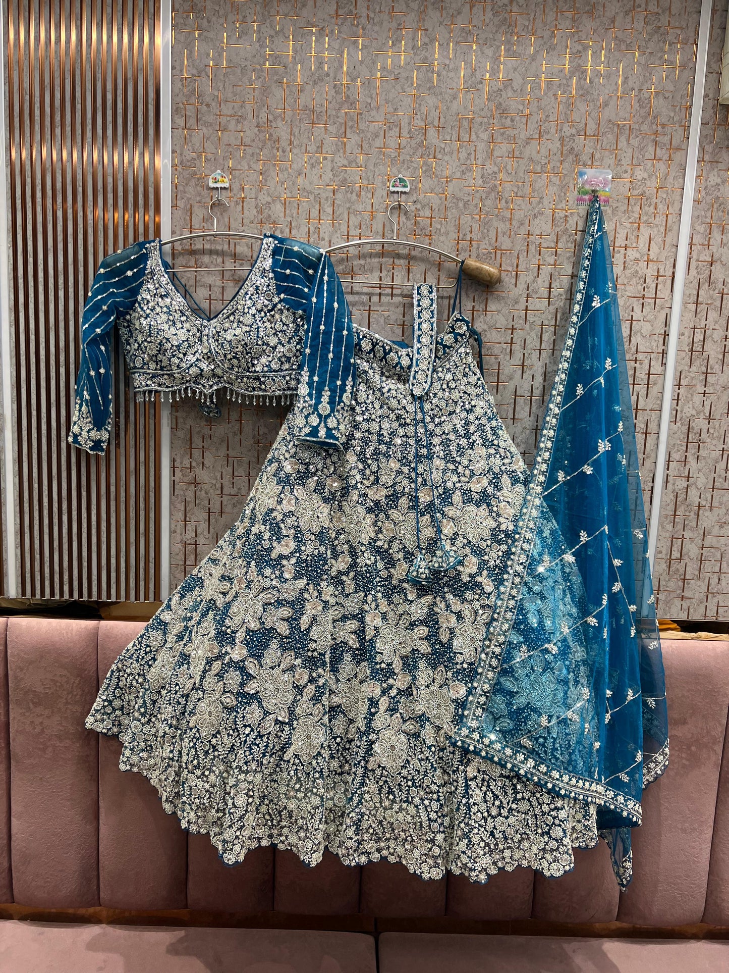 Pleasing Sky blue Crop Top Lehenga