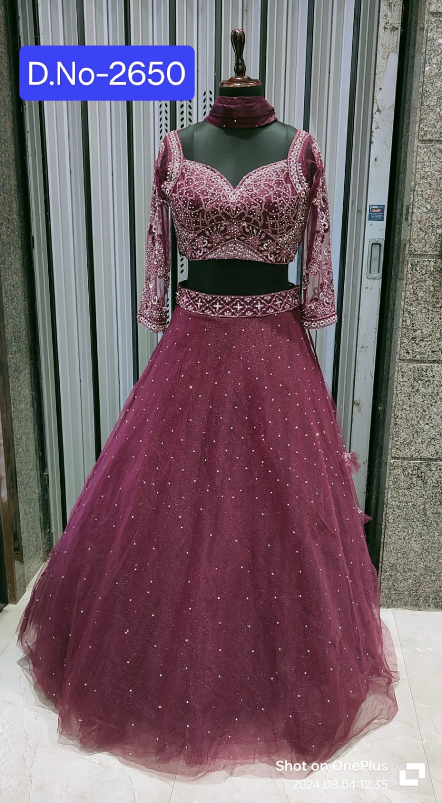 Gorgeous Dark Maroon Crop Top Lehenga