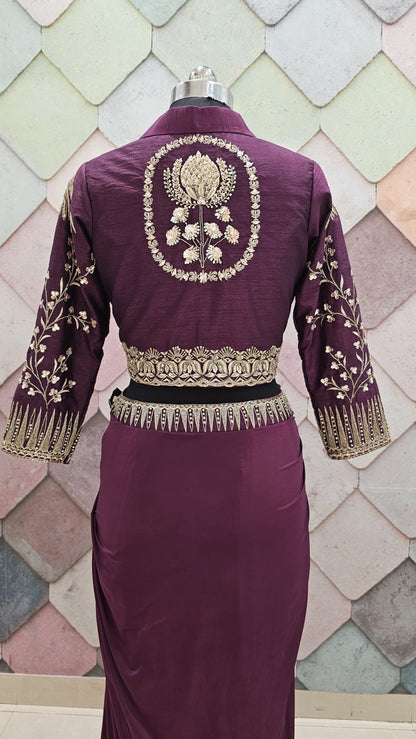 Khoobsurat Indo western Elegance wine maroon Lehenga